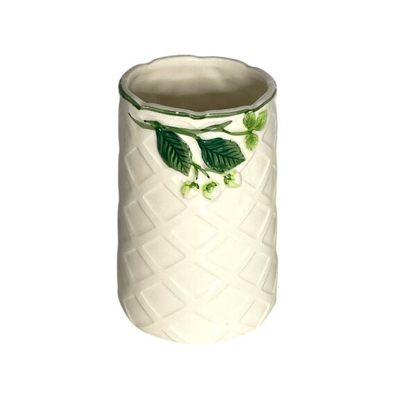 Otagiri Japan Vintage Ceramic Vase Embossed Hand Painted Berries Floral 6" Tall - Picture 2 of 10